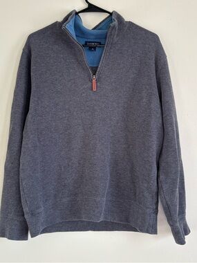 Lands' End Men's Half-Zip Sweater in Charcoal with Light Blue Lining Men’s Med